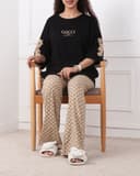 ست تیشرت وشلوار استین تدی مشکی  کد 2538