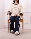 ست تیشرت و شلوار پاپیون ریز سرمه ای کد 2611