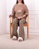 ست تیشرت و شلوار سبدو خرس فندی کد 2621