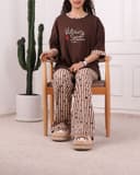 ست تیشرت و شلوار بگ سکرت قهوه ای کد 2782