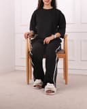 ست تیشرت وشلوار بغل نوار ساده مشکی کد 2584