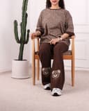 ست تیشرت و شلوار جلو پا خرس ببری قهوه ای کد 2808