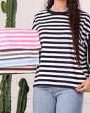 تیشرت باکسی آستین پاکتی راه راه کد 2991