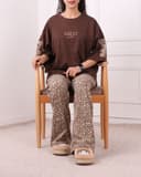 ست تیشرت و شلوار آستین تدی ببری قهوه ای کد 2760